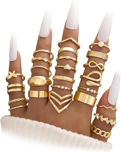 iF YOU 25 Pcs Gold Stackable Ring Set for Women, Chunky Knuckle Finger Midi Rings, Silver Simple Stacking Cute Rings Pack Trendy Stuff Jewelry Gift - 25 Gold chunky-size 4-8.5