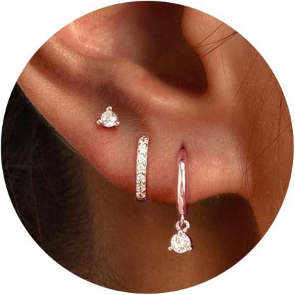 nan - 3CZ rounded stud earrings-RG