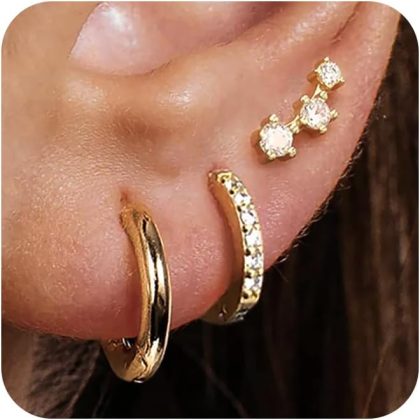 nan - 3CZ rounded stud earrings-GD