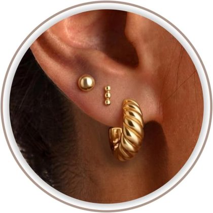 nan - 2 Ball Stud+Twisted Hoop-GD
