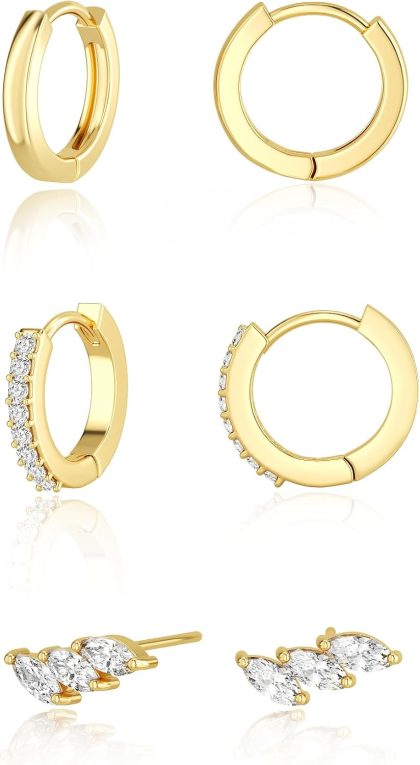 nan - 3cz leaf stud earrings-GD