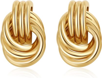 SHERLOVE Trendy Gold Plated Knot Earrings for Women Chunky Statement Drop Dangle Earrings Lightweight Hypoallergenic Fashion Accessories Gold Jewelry Gifts for Womens - Knot Gold A