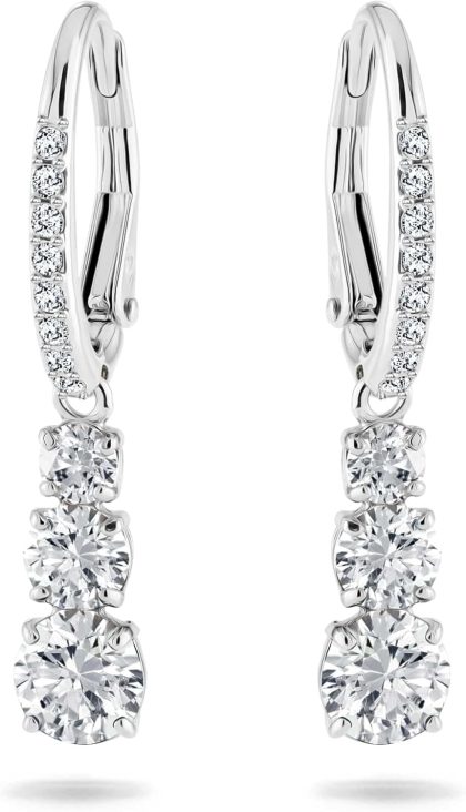Swarovski Stilla Attract Trilogy Drop Pierced Earrings with White Crystals on a Rhodium Plated Setting with Hinged Closure - Default