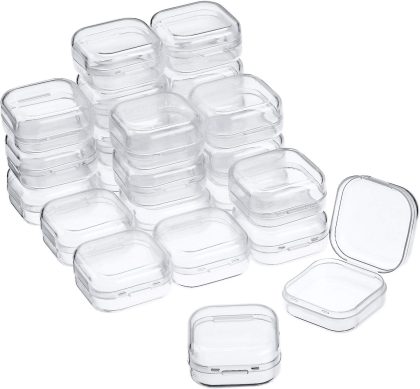24 Packs Small Clear Plastic Beads Storage Containers Box with Hinged Lid for Storage of Small Items, Crafts, Jewelry, Hardware(1.37 x 1.37 x 0.7 Inches) - 1.37 x 1.37 x 0.7 Inches