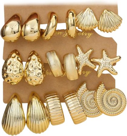 nan - 9 Pairs Gold Chunky