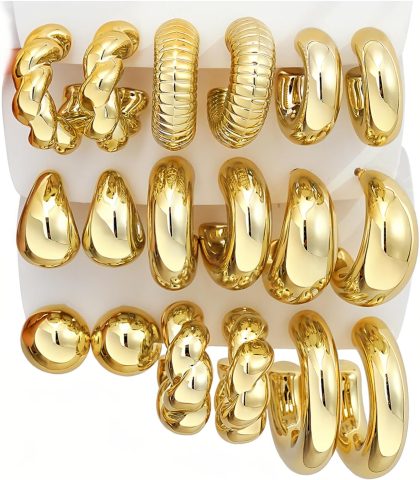 nan - 9 Pairs Gold Twisted