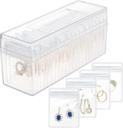 HOMEHIVE Acrylic Jewelry Box Organizer, Clear Jewelry Organizer and Storage with 20 Portable Anti Tarnish Jewelry bags, Travel Jewelry Case for Earrings/Rings/Necklaces Gifts for Women Girls, Clear - Clear