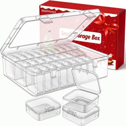 Mathtoxyz Bead Organizer Box, 30Pcs Small Beads Organizers and Storage Plastic Cases Mini Clear Dimond Storage Containers Boxes with Hinged Lid and Rectangle for Bracelet Making DIY Jewelry Craft Nail - Clear - 1P