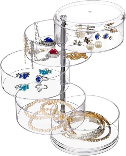 LETURE 5-Layers Rotatable Jewelry Storage Organizer Box for Earrings Hair Accessories & Beauty Supplies Earrings Necklaces Bracelets (5-Layers) - 5-Layers