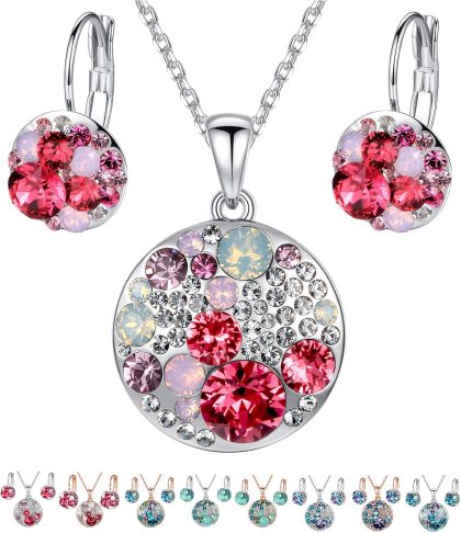 nan - Pink Red Crystals/Silver-tone Chain