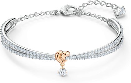 Swarovski Lifelong Heart Necklace, Earrings, and Bracelet Crystal Jewelry Collection, Rose Gold & Rhodium Tone Finish - Bangle Bracelet