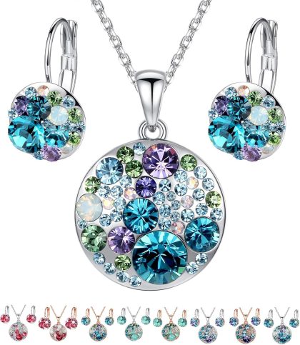 nan - Blue Green Crystals/Silver-tone Chain