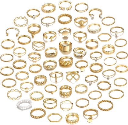 YEEZII 68 Pcs Gold Knuckle Rings Set for Women, Stackable Boho Joint Finger Midi Rings Silver Hollow Carved Crystal Stacking Ring Pack for Gift - A-gold-68 Pcs