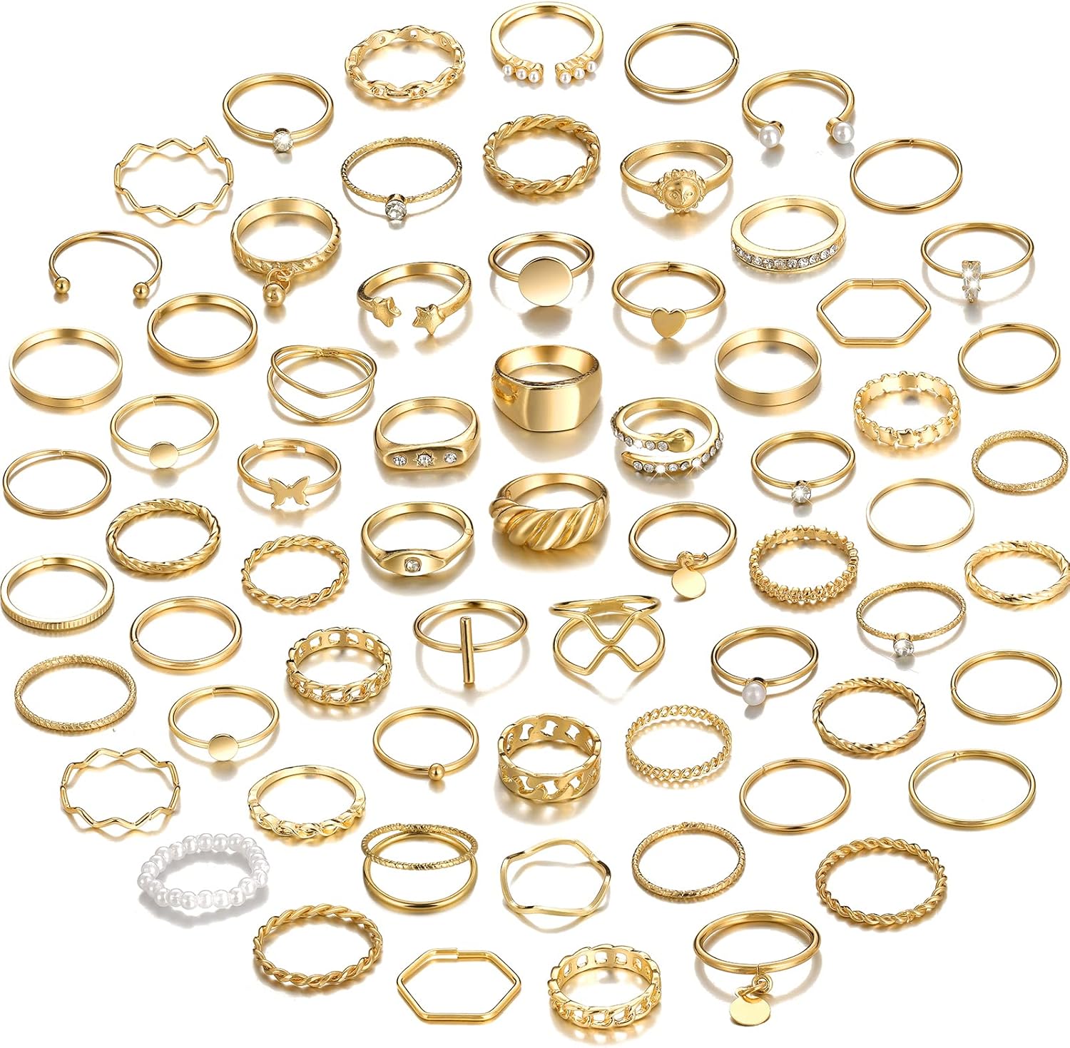 YEEZII 68 Pcs Gold Knuckle Rings Set for Women, Stackable Boho Joint Finger Midi Rings Silver Hollow Carved Crystal Stacking Ring Pack for Gift - A-gold-68 Pcs