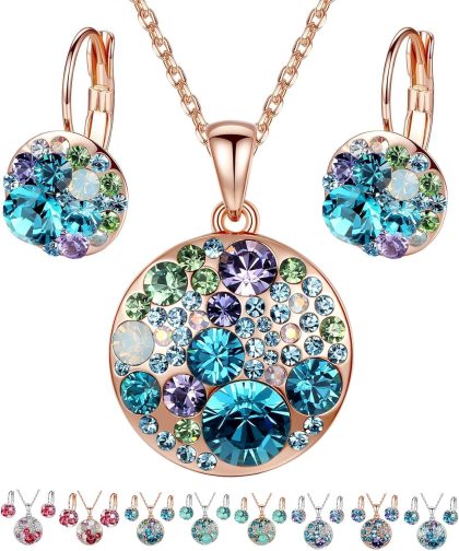 nan - Blue Green Crystals/Rose Gold Plated Chain