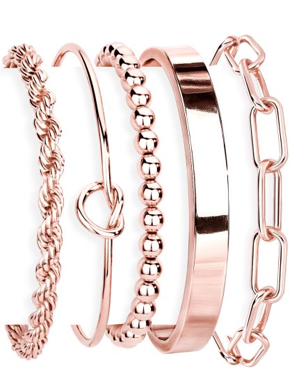 Gokeey Gold Bracelets Set for Women Non Tarnish, Waterproof 14K Gold Plated Sterling Silver Chunky Cuff Bracelet Stackable Gold Bangles Bracelet for Women Trendy Fashion Accessories Tie Knot Cuban Rope Paperclip Beaded Bracelet Stack Jewelry Mothers Day G - Rose Gold-beaded set