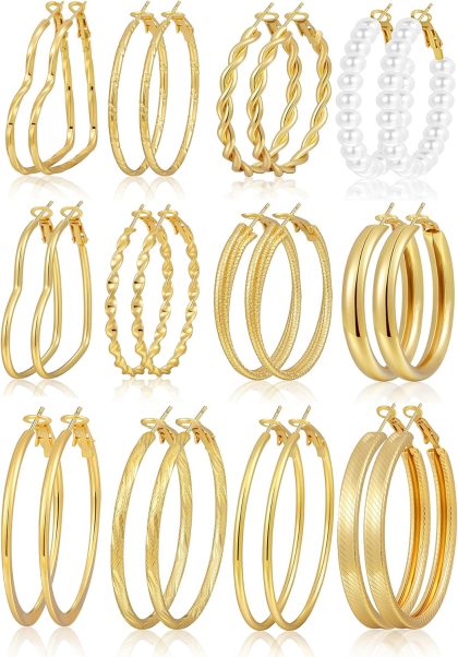 nan - 12 Pairs Gold Big Dainty