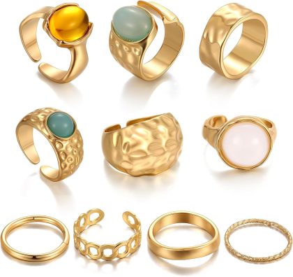 nan - 10 Chunky gold gem rings