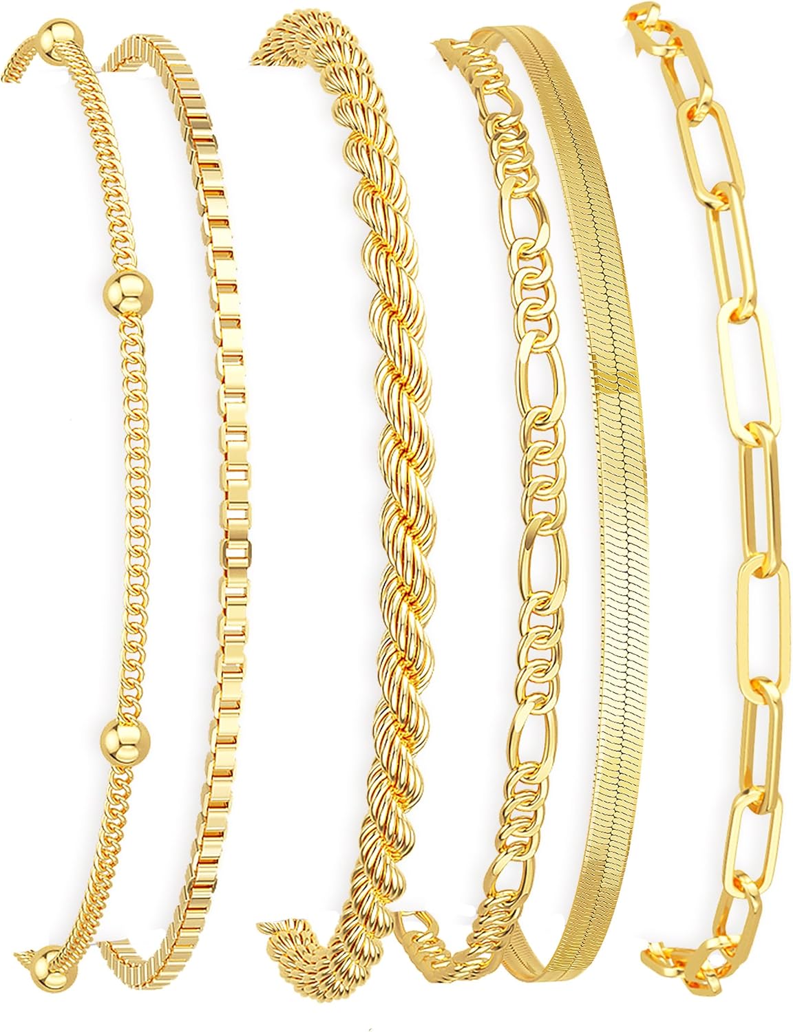 DEARMAY Gold Bracelets for Women Waterproof, 14K Gold Plated Stackable Jewelry Sets Non Tarnish Trendy Thin Dainty Cuban Link Paperclip Chain Bracelet Stack Fashion Accessories Gifts for Womens - 6Pcs BRACELET